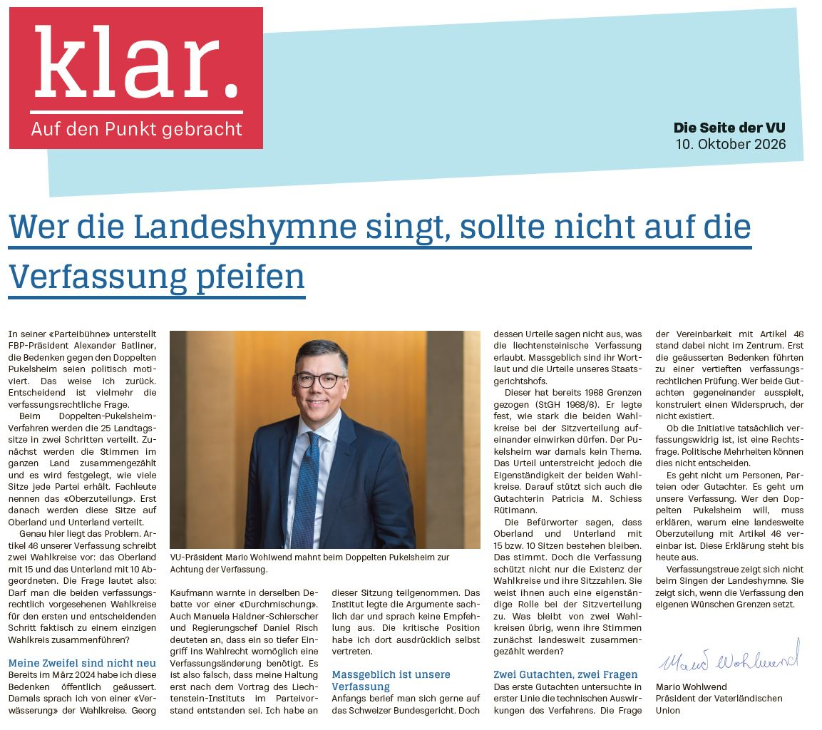 klar. Auf den Punkt gebracht: Wer die Landeshymne singt, sollte nicht auf die Verfassung pfeifen
